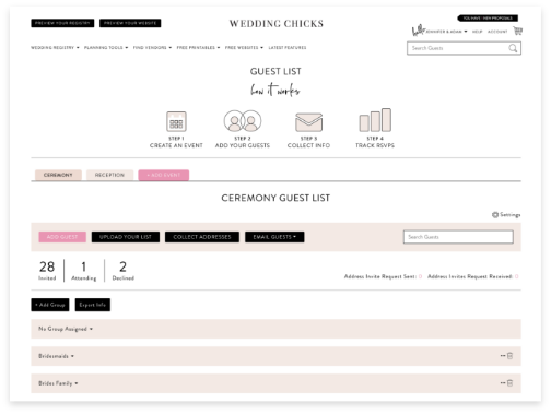 Wedding Guest list and RSVP tracker